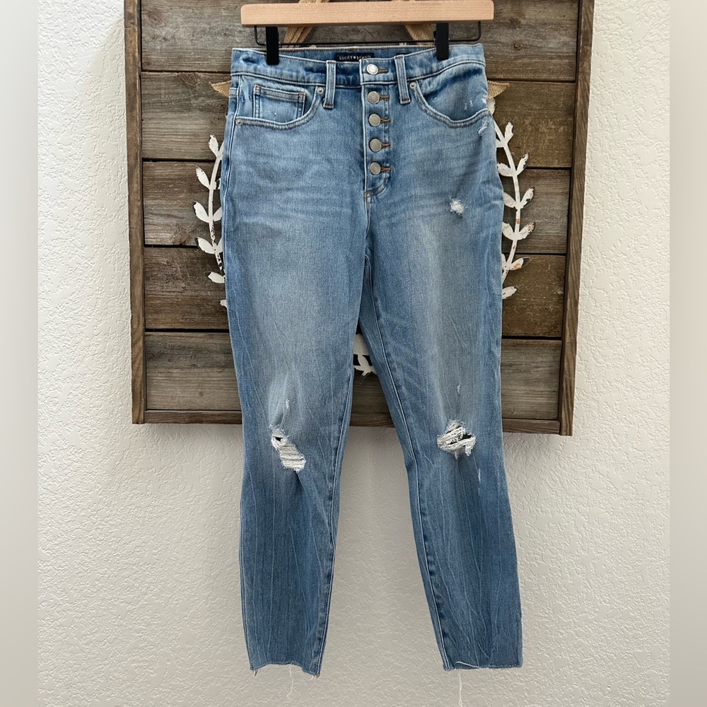 Lucky Brand High rise crop Brigette Women's Blue Distressed Jeans‎ size 8/29